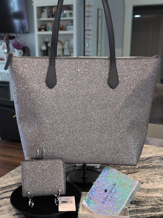 kate spade Handbags - kate spade Navy Glitter Tote Bag w/Matching Glitter Wallet